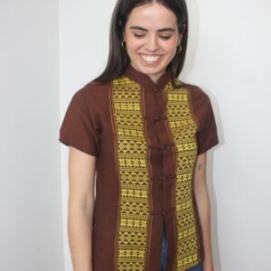 BLUSA ORIENTAL DE SEDA MARRÓN