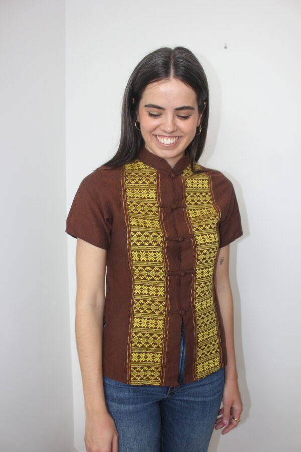 BLUSA ORIENTAL DE SEDA MARRÓN